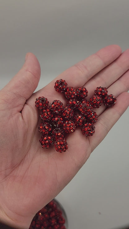 12mm "Red" Foil Rhinestone Acrylic Beads