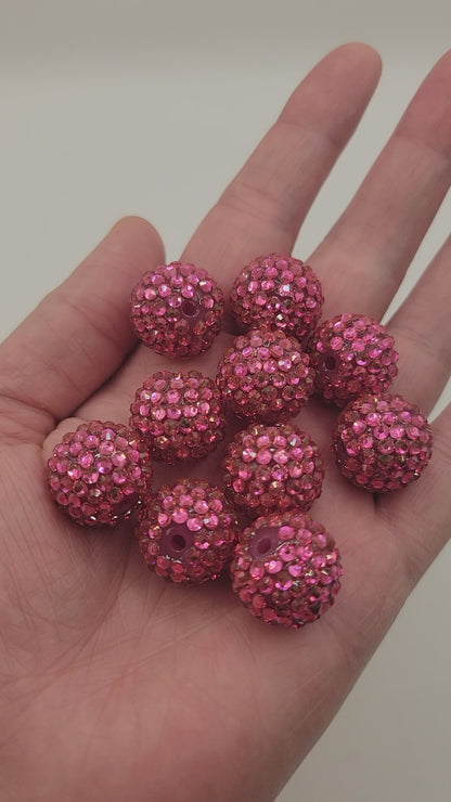 20mm "Hot Pink" Foil Rhinestone Acrylic Beads