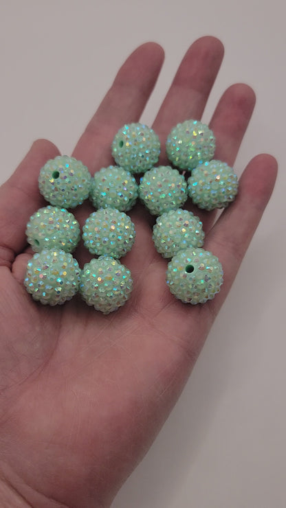 Perles acryliques strass "bleu menthe" 20 mm