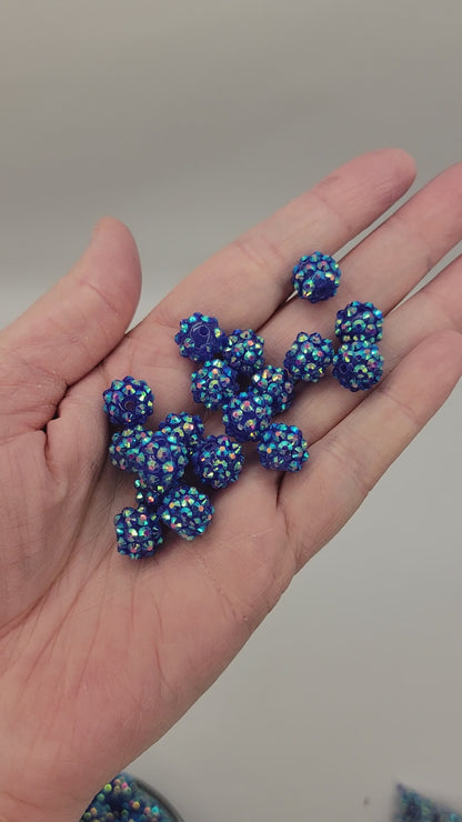 12mm “Neon Dark Blue” AB Rhinestone Acrylic Beads