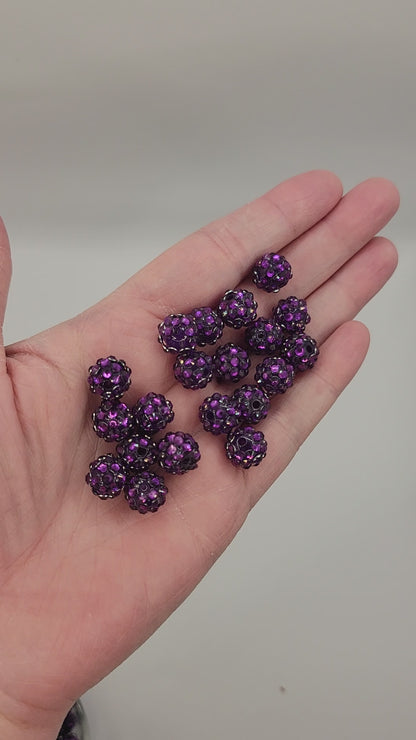 12mm " Purple" Foil Rhinestone Acrylic Beads