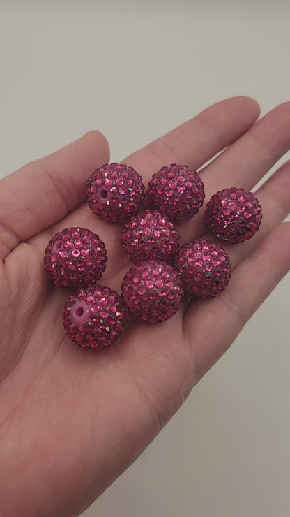 20mm “Rose Pink” Foil Rhinestone Acrylic Beads
