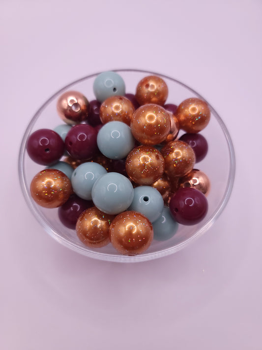 20mm “Wine, Olive Green, and Gold” Acrylic Bulk Chunky Bubblegum Bead Mix