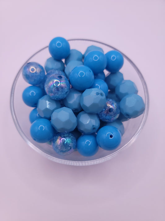20mm “Aqua Blue” Acrylic Bulk Chunky Bubblegum Bead Mix