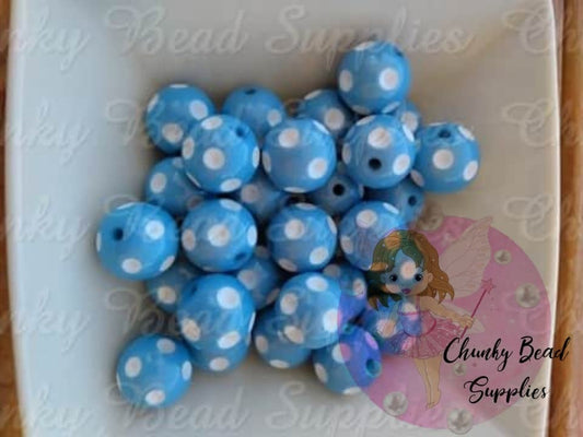 20mm Aqua Blue Polka Dot Beads