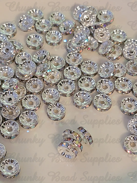 10mm Clear AB Rhinestone Spacer Beads