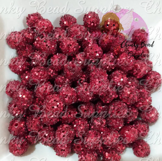 12mm Red Glitter Sequin Rhinestone Beads
