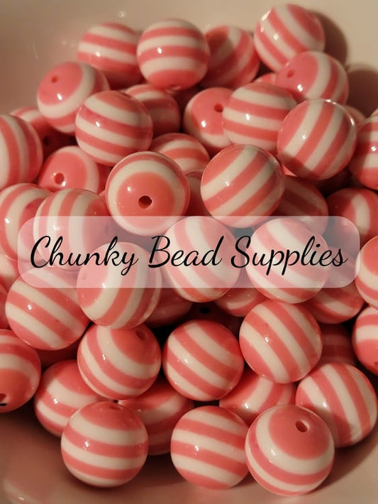 20mm Pink Stripe Beads