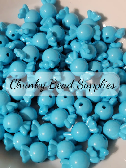 Perles acryliques bonbon bleu aqua 20 mm