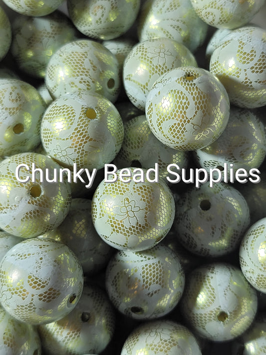 20mm Antique Green Printed Lace Beads