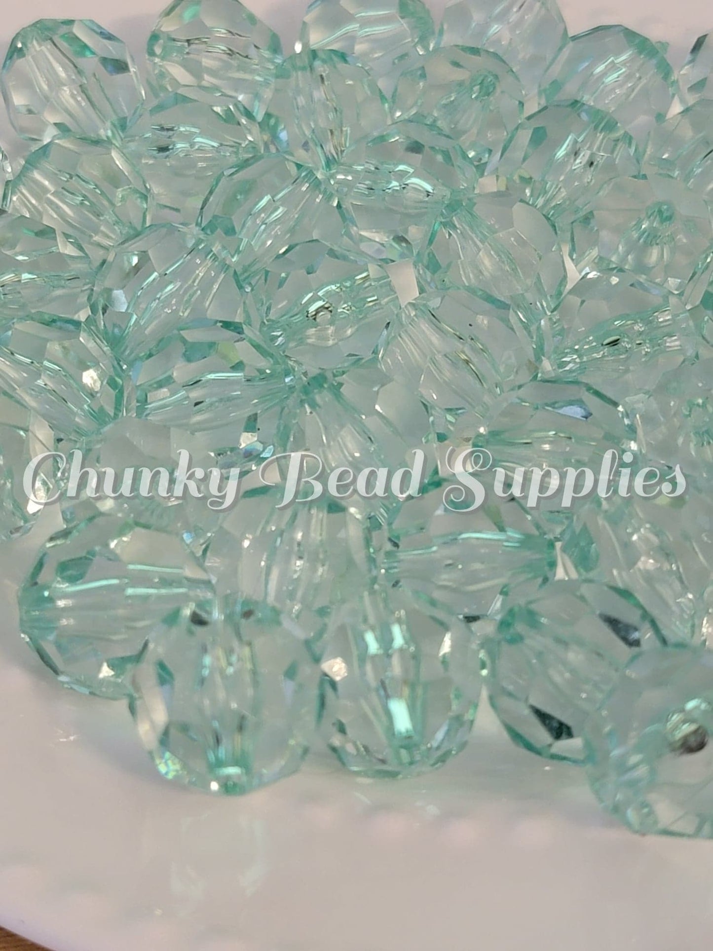 20mm Mint Clear Faceted Beads