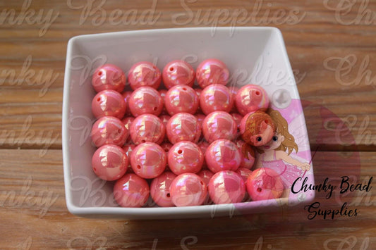20mm Bright Coral Pink AB Shiny Beads