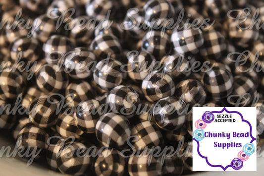 12mm Plaid White Printed Beads