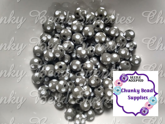 12mm Grey Polka Dot Beads