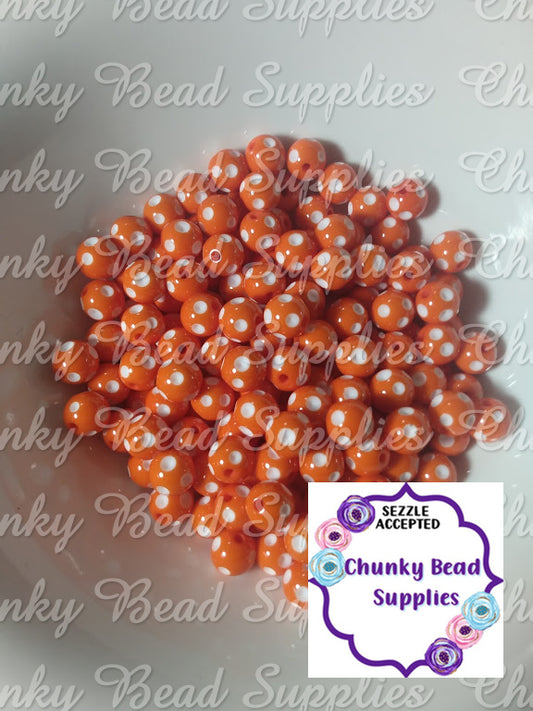 12mm Orange Polka Dot Beads