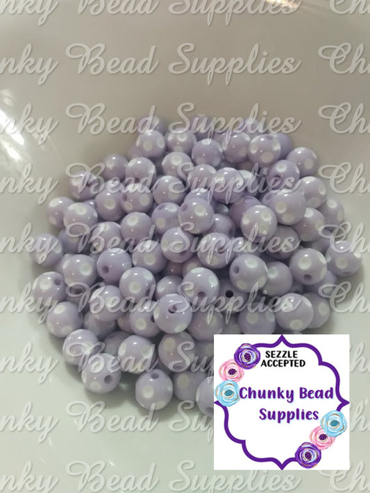 12mm Lavender Polka Dot Beads