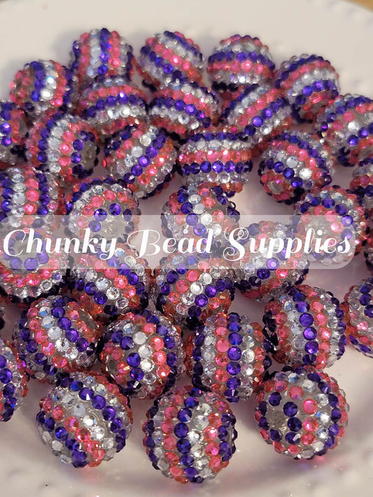 20mm Pink Purple Clear Stripe Rhinestone Beads