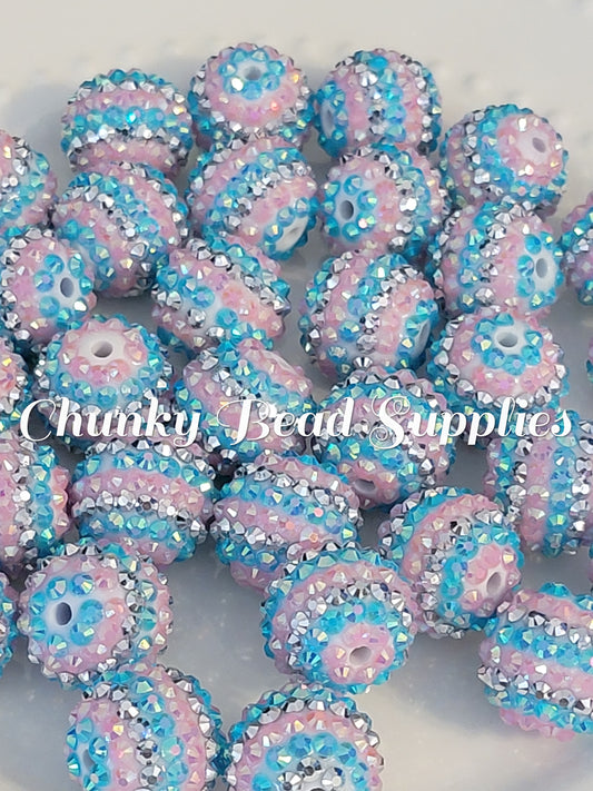 20mm Pink/Blue/Silver Rhinestone beads