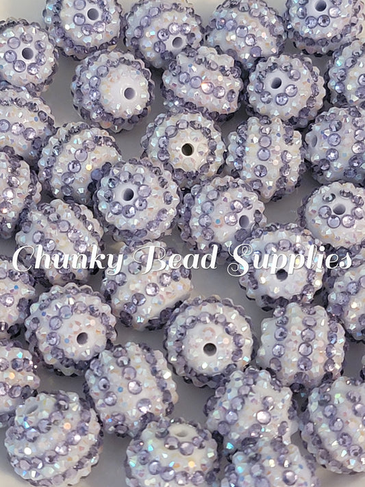 20mm Lavender White Stripe Rhinestone Beads