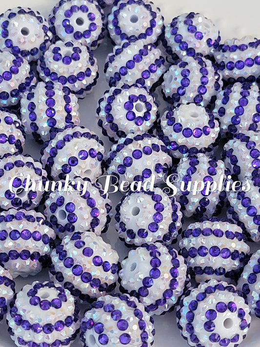 20mm Purple White Stripe Rhinestone Beads
