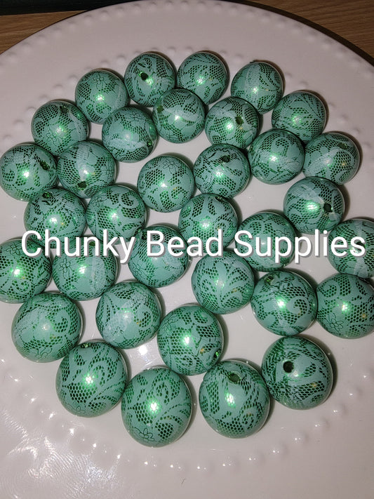 Perles de dentelle vert clair de 20 mm