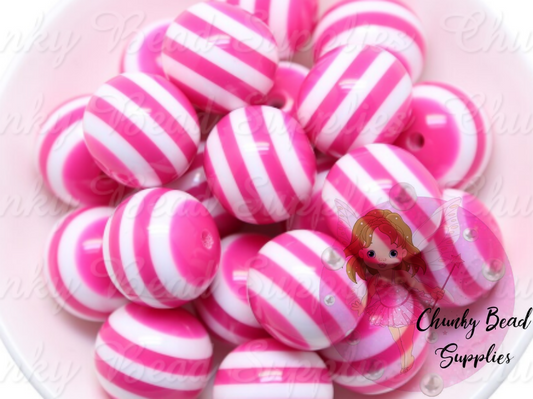 20mm Hot Pink Stripe Beads